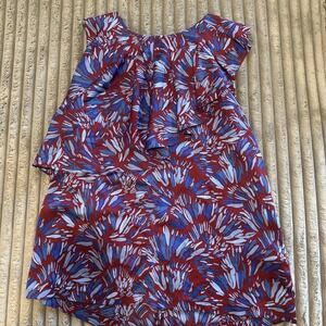 Banana Republic Women Red Blue  Sleeveless Ruffle Front Shift Zip Back 12